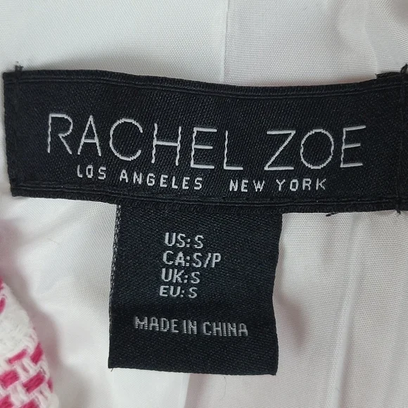 Rachel Zoe Hot Pink and White Tweed Plaid Double Breasted Jacket Blazer - Picture 10 of 16